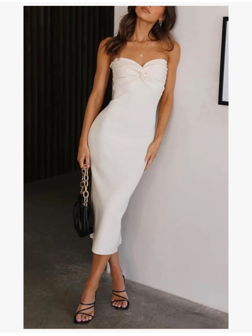 White Strapless knit maxi dress